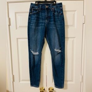 Maurices Edgely Dark Blue Distressed Skinny Jeans